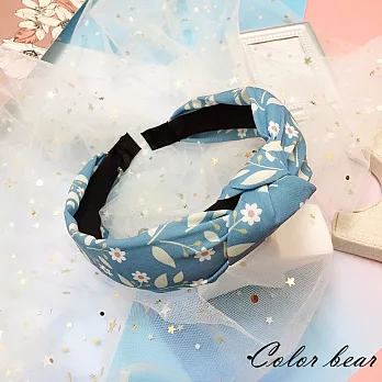【卡樂熊】韓版扭結小碎花寬邊造型髮箍(三色)-天空藍