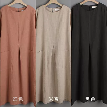 【A.Cheter】韓國森林悠靜大口袋寬鬆棉麻洋裝#106397F黑
