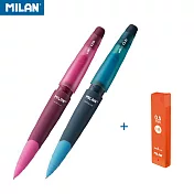 MILAN CAPSULE繽紛果凍自動鉛筆_2B_0.5mm(2入)+MILAN 自動鉛筆筆芯_0.5mm_HB(1入)湖水藍/蜜桃紅