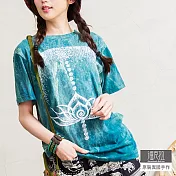 【潘克拉】石洗蓮花圖案寬鬆純棉T恤 TM1276-2　FREE綠色