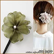 『坂井.亞希子』珍珠花朵造型丸子頭盤髮造型編髮器  -軍綠色