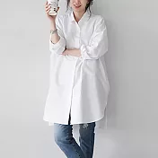 【MsMore】韓國時尚OL寬鬆氣質中長冰棉顯瘦襯衫#106529 L 白