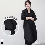 【MsMore】韓國OL舒適寬鬆直筒顯瘦下弧型冰棉長襯衫#106530 M 黑