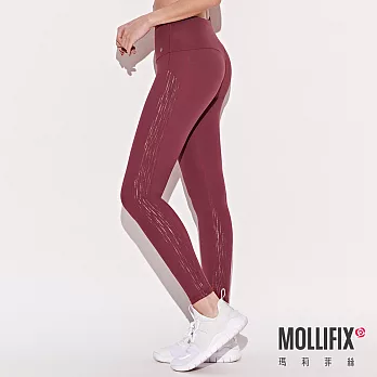 Mollifix瑪莉菲絲 美臀弧線側拼接訓練動塑褲 (紅藜+金)L