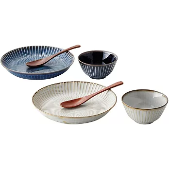 【Marusan Kondo】日本江戶藍｜ 深盤陶碗木匙六入禮盒