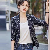 【MsMore】韓國知性輕薄格紋西裝外套#106628 L 黑