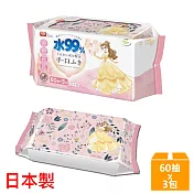 日本LEC 新款迪士尼貝兒公主-口手專用純水99%濕紙巾-60抽x3包入