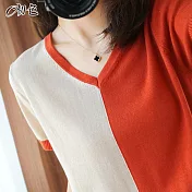 【初色】涼爽拼色V領針織衫-共4色-96102(F可選) F 橘色