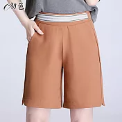 【初色】時尚休閒直筒短褲-共4色-96145(M-2XL可選) 2XL 駝色