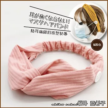 『坂井．亞希子』日本熱銷防耳痛鈕扣造型髮帶 -橘粉色