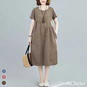 【A.Cheter】希臘風尚自然好心情棉麻寬鬆洋裝#106892 M 咖