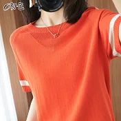 【初色】撞色短袖針織衫-共11色-96403(F可選) F 橘色