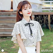 【MsMore】韓版甜美風雙層荷葉袖雪紡上衣#107261XL杏