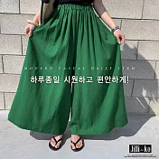 【Jilli~ko】韓版棉麻感純色大擺闊腿褲 6696 FREE綠色