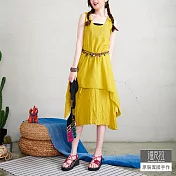 【潘克拉】下擺縫線雙層次棉料背心裙 TM172　FREE黃色