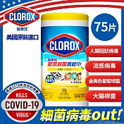 美國CLOROX 高樂氏居家殺菌濕紙巾 檸檬香/75片裝-有效期限至2023/07