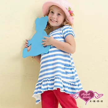 【天使霓裳-童裝】童裝 法式風格 兒童長板T恤 中童 女童 藍白 (藍白)05藍白