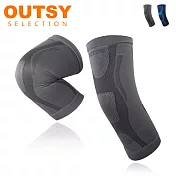 【OUTSY】台灣製運動機能壓縮護 膝腿套兩只入L灰