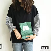 【Jilli~ko】直條拼接造型落肩T恤 J7910　FREE黑色