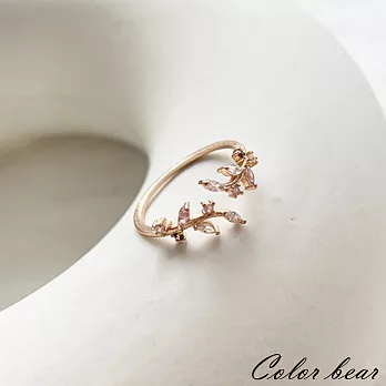 【卡樂熊】花朵樹葉精靈彩色鋯石可調節式造型戒指-金色
