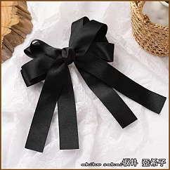 『坂井.亞希子』經典素色飄帶蝴蝶結造型彈簧夾 ─黑色