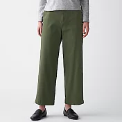 [MUJI無印良品]女有機棉混縱橫彈性綾織舒適寬擺褲S卡其綠