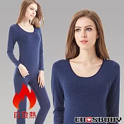 EROSBODY 女日本機能纖維平織蓄熱保暖發熱衣褲套組 午夜藍
