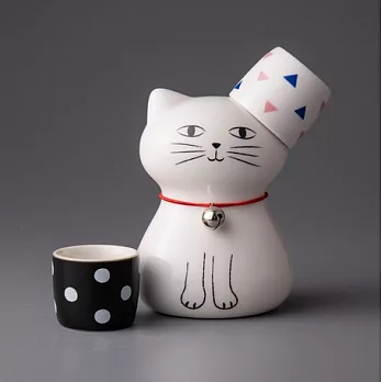 【小倉陶器】貓咪酒壺+豬口杯40ml 3件組 ‧白貓