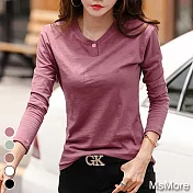 【MsMore】簡約韓版純色棉質顯瘦打底上衣#j107961 XL 紫