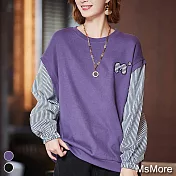 【MsMore】條紋棉背心拼接假2件寬鬆上衣#108061XL紫