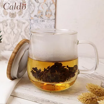 【Caldo卡朵生活】植粹木紋耐熱玻璃附蓋泡茶杯 400ML