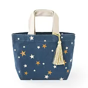 【TOMO】日本刺繡星星流蘇手提帆布袋 ‧ 深藍