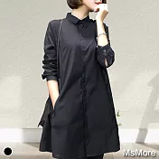 【MsMore】韓版風衣款設計棉麻長版襯衫#108169 L 黑