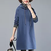【MsMore】韓國假2件刷毛帽T休閒長版上衣#107990M藍