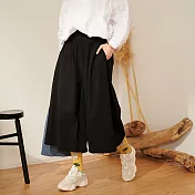 【慢。生活】半鬆緊腰帶環寬棉麻裙褲 M/L/XL 9201　M黑色