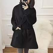 【MsMore】引領時尚百搭毛呢寬鬆大衣外套#108123XL黑