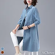 【A.Cheter】英式貴族純色細絨襯衫洋裝#108066M藍