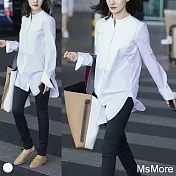 【MsMore】韓模明星同款立領長版白襯衫#108172 L 白