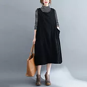 【A.Cheter】復古燈芯細絨寬鬆背心洋裝#108155M黑