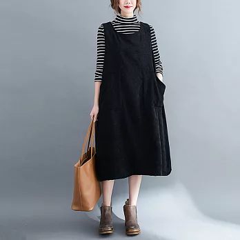 【A.Cheter】復古燈芯細絨寬鬆背心洋裝#108155M黑