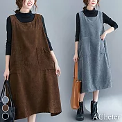 【A.Cheter】復古燈芯細絨寬鬆背心洋裝#108155M咖
