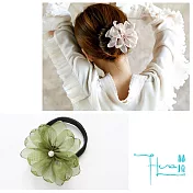 【Hera 赫拉】氣質珍珠花朵娟紗花苞頭/盤髮棒-2色綠