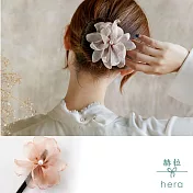 【Hera 赫拉】氣質娟紗珍珠花朵花苞頭/盤髮棒-3色香檳色