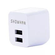【SHOWHAN】雙USB可折疊2.4A BSMI認証急速充電器/時尚白