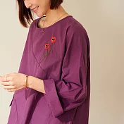 【慢。生活】文藝鈕扣刺繡寬版棉麻上衣 8501　FREE紫色