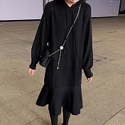 【MsMore】韓國連帽魚美人裙擺針織洋裝#108395F黑