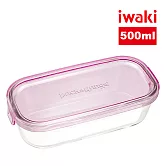 【iwaki】日本品牌耐熱玻璃微波盒500ml(粉長方款)-KT3246N-P