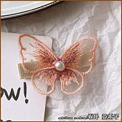 『坂井.亞希子』日本森林系手工刺繡蝴蝶造型髮夾 -粉橘色