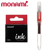 (組合包) MONAMI OLIKA EF 透明細字鋼筆+卡式墨水 紅