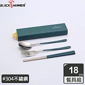 BLACK HAMMER 304不鏽鋼環保餐具組(三件式)附盒-三色可選藍色